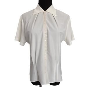 Vintage 1940s Pearl Button Front Volup Blouse Cream Short Sleeve Dacron Fabric